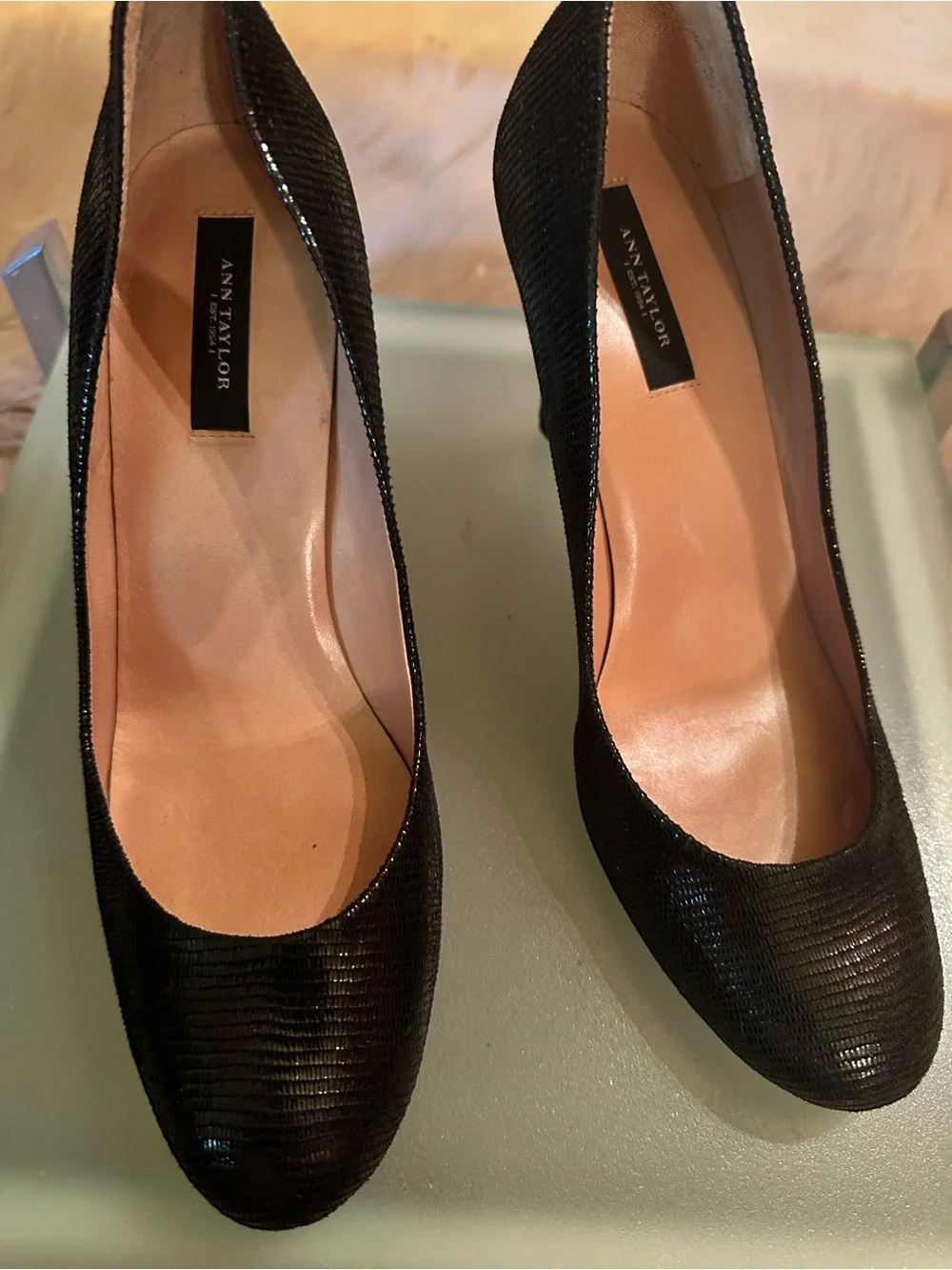 Ann Taylor Black Textured Leather High Heel Pumps